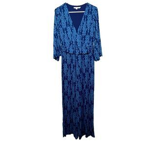 Boden size 8 Blue Floral Pant Jumpsuit Romper Wide Leg Maxi Pants Stretch